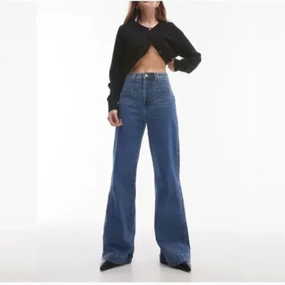 & OTHER STORIES High Waisted Wide Leg Flared Jeans. New Blue 28 - Picture 7 of 13